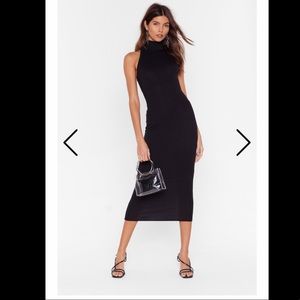 Black mock neck bodycon midi dress!